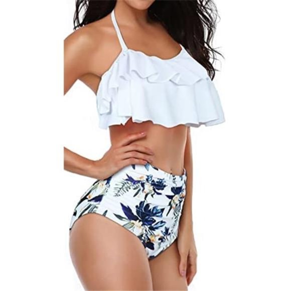 high waisted bikini with flounce top